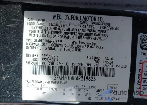 2010 Ford Fusion Sel z USA, uszkodzony, nr VIN 3FAHP0JA8AR219625